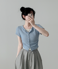 半袖Tシャツ レイヤードカーディガン半袖Tシャツ SKY BLUE