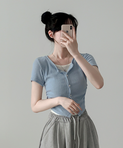 半袖Tシャツ レイヤードカーディガン半袖Tシャツ SKY BLUE