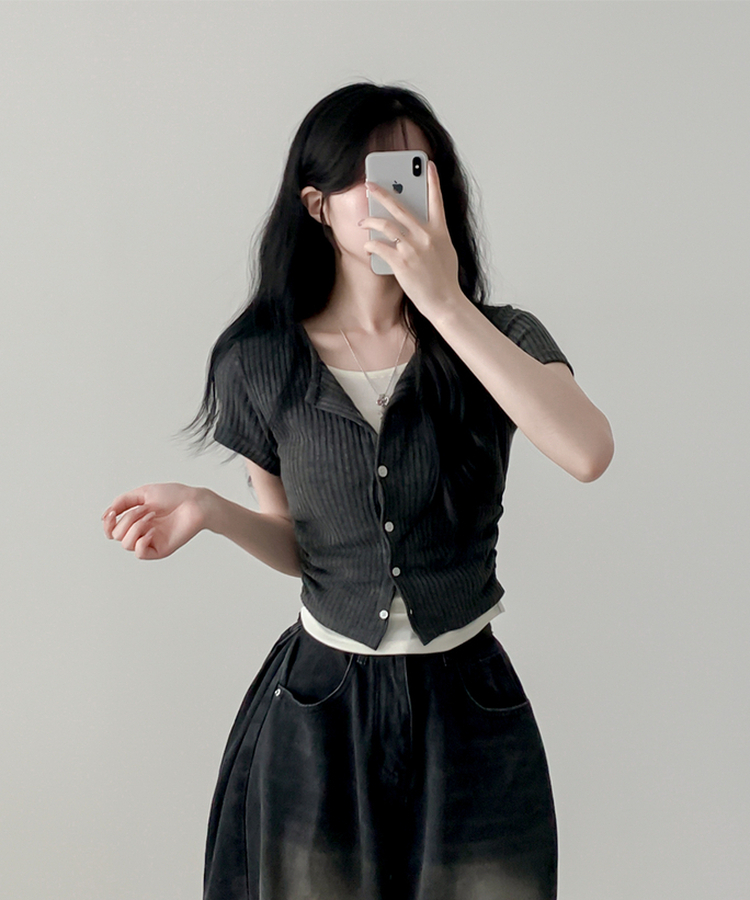 レイヤードカーディガン半袖Tシャツ CHARCOAL