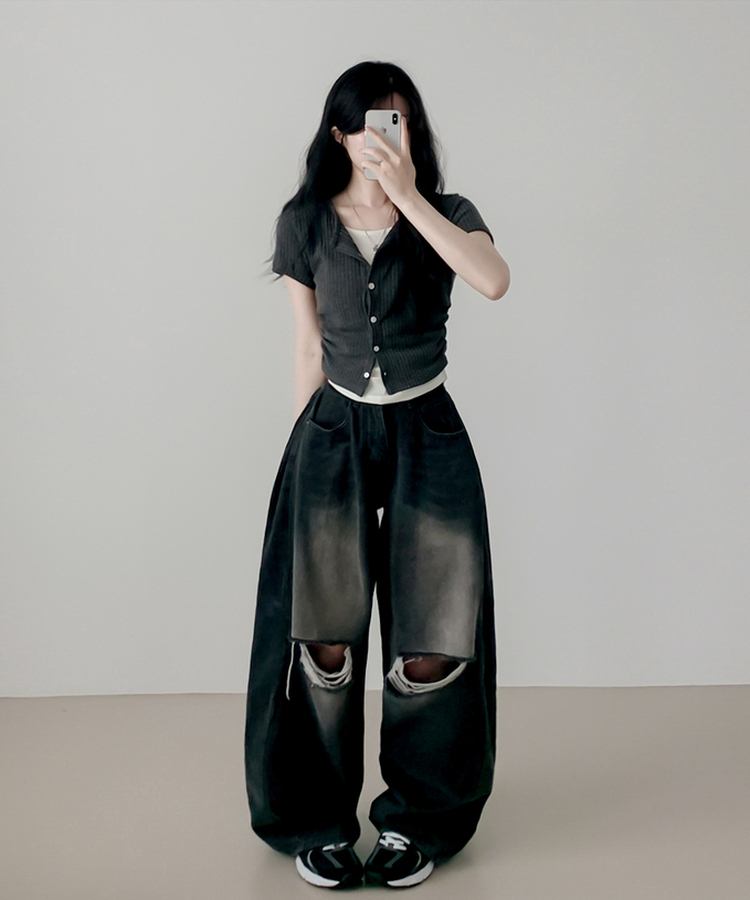 レイヤードカーディガン半袖Tシャツ CHARCOAL