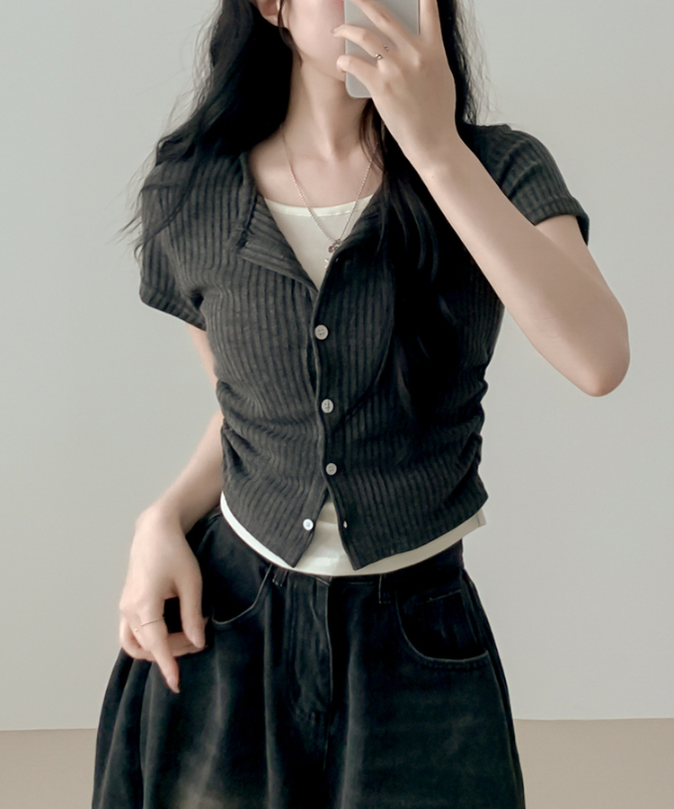 レイヤードカーディガン半袖Tシャツ CHARCOAL