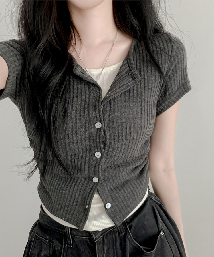 レイヤードカーディガン半袖Tシャツ CHARCOAL