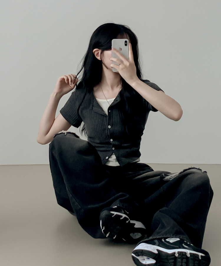 レイヤードカーディガン半袖Tシャツ CHARCOAL