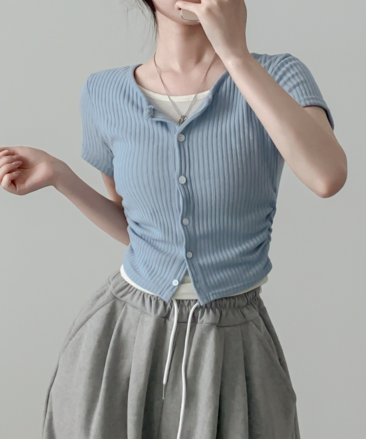 レイヤードカーディガン半袖Tシャツ SKY BLUE