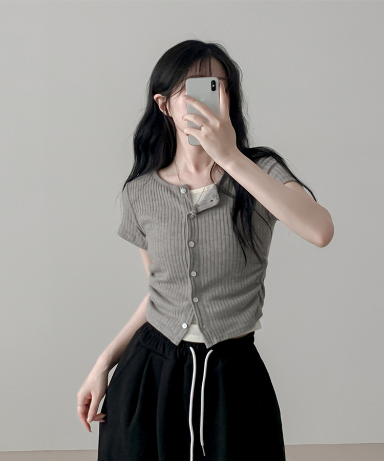 レイヤードカーディガン半袖Tシャツ GRAY