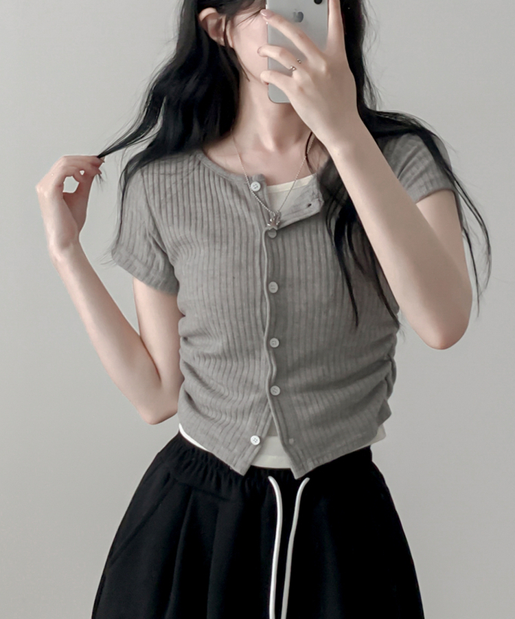 レイヤードカーディガン半袖Tシャツ GRAY