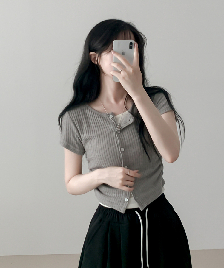 レイヤードカーディガン半袖Tシャツ GRAY