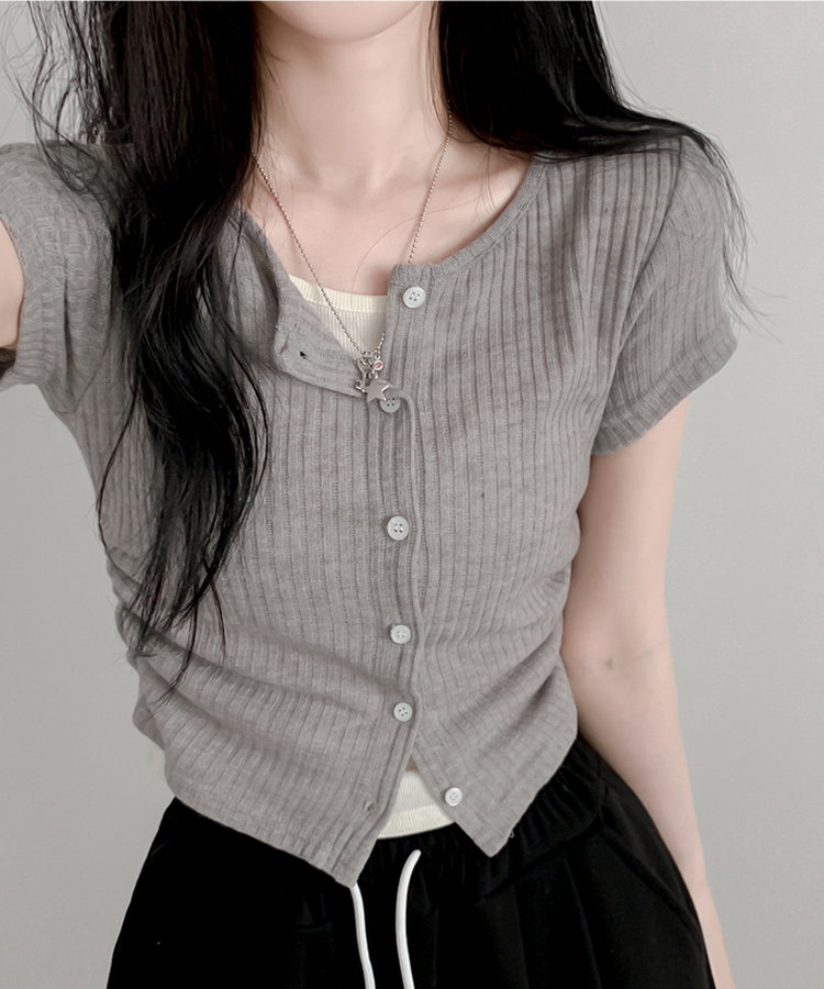 レイヤードカーディガン半袖Tシャツ GRAY