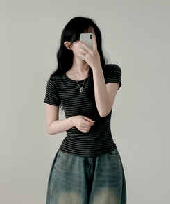 ウェーブストライプ半袖Tシャツ CHARCOAL