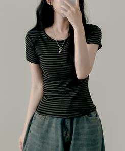 ウェーブストライプ半袖Tシャツ CHARCOAL