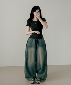 ウェーブストライプ半袖Tシャツ CHARCOAL