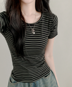 ウェーブストライプ半袖Tシャツ CHARCOAL