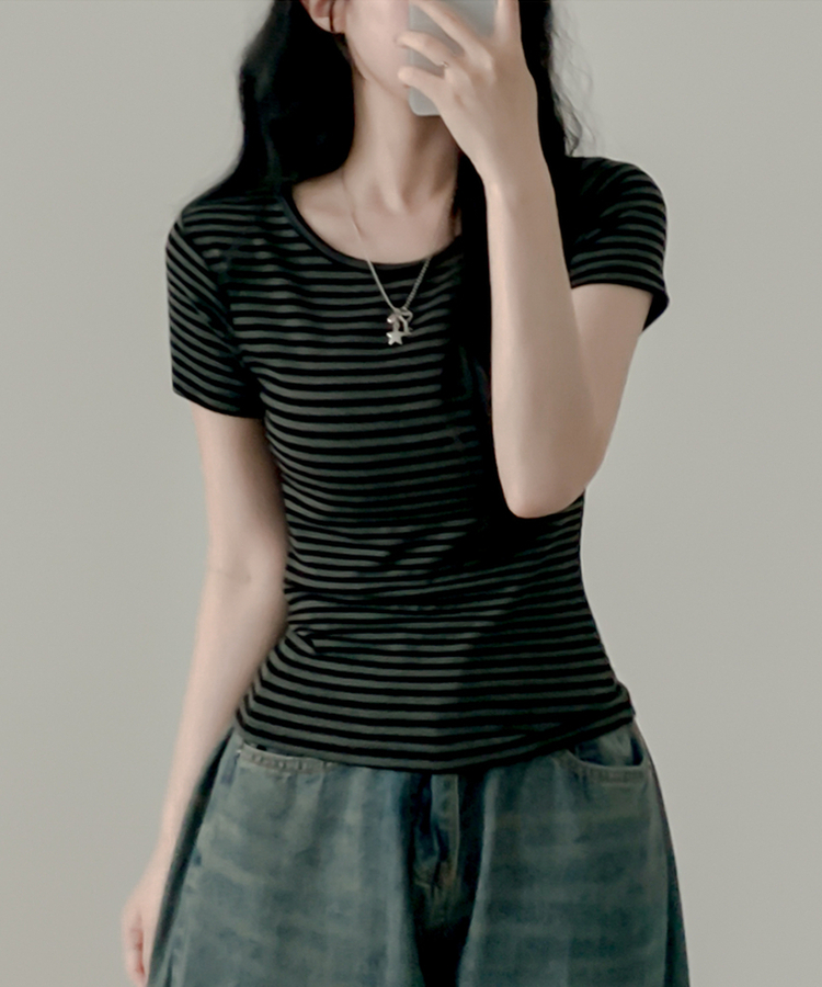 ウェーブストライプ半袖Tシャツ CHARCOAL