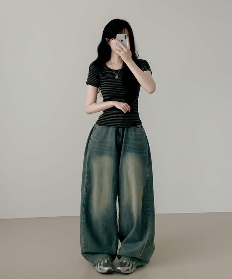 ウェーブストライプ半袖Tシャツ CHARCOAL