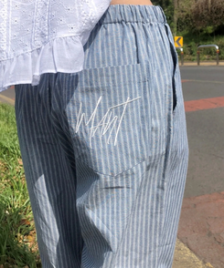 コットンパンツ ルーズワイドストライプコットンパンツ SKY BLUE