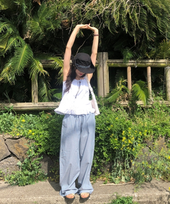 コットンパンツ ルーズワイドストライプコットンパンツ SKY BLUE