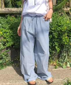 コットンパンツ ルーズワイドストライプコットンパンツ SKY BLUE