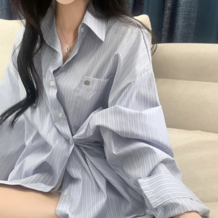 여름 쿨링 스트라이프 펜던트 포인트 쿨링 오버핏 셔츠 남방 2color 소라