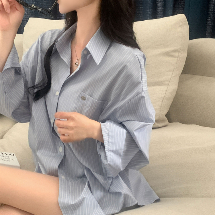 여름 쿨링 스트라이프 펜던트 포인트 쿨링 오버핏 셔츠 남방 2color 소라