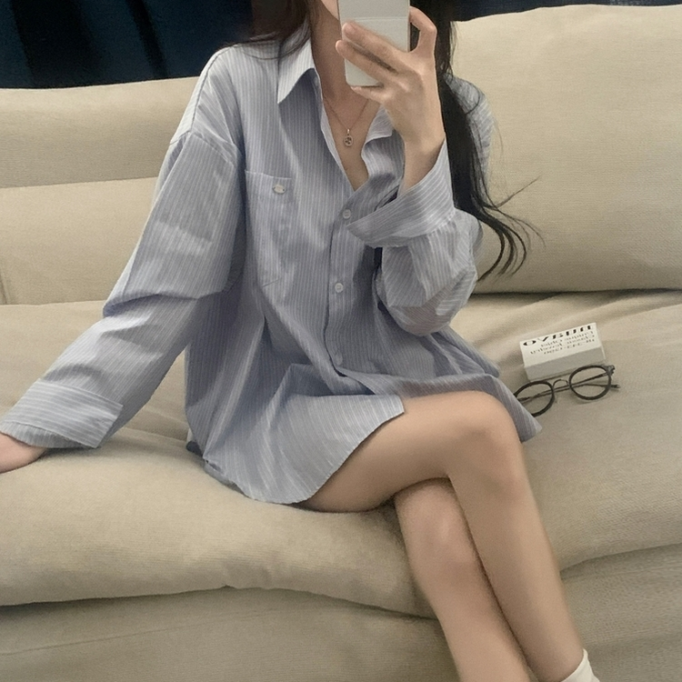 여름 쿨링 스트라이프 펜던트 포인트 쿨링 오버핏 셔츠 남방 2color 소라