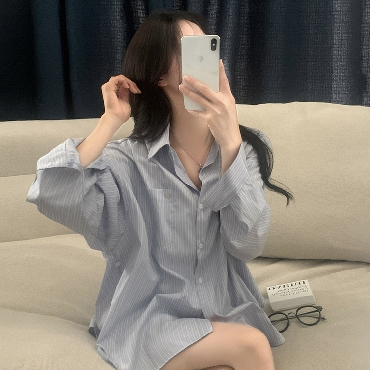 여름 쿨링 스트라이프 펜던트 포인트 쿨링 오버핏 셔츠 남방 2color 소라