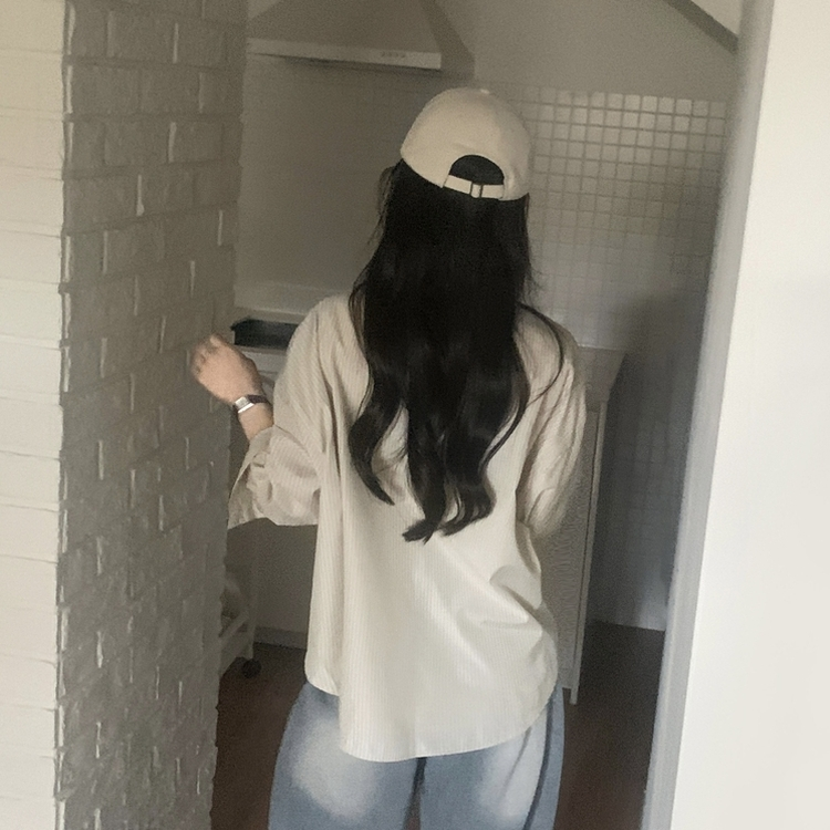 여름 쿨링 스트라이프 펜던트 포인트 쿨링 오버핏 셔츠 남방 2color 베이지