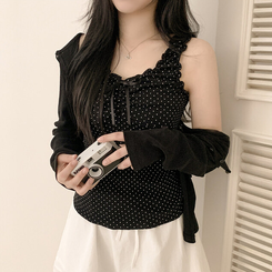 ドットフリルシャーリングキャミソール BLACK