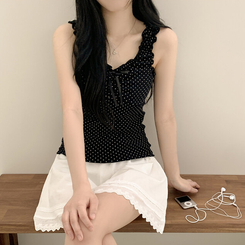 ドットフリルシャーリングキャミソール BLACK