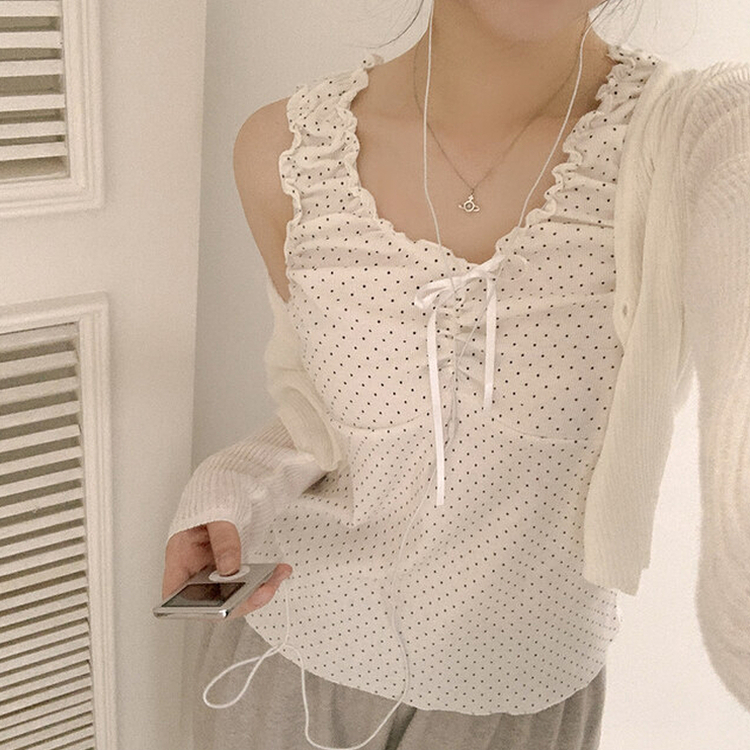 ドットフリルシャーリングキャミソール IVORY