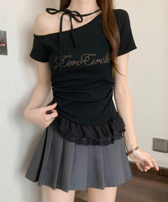 半袖Tシャツ チョーカーフリル半袖Tシャツ BLACK
