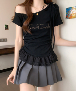 半袖Tシャツ チョーカーフリル半袖Tシャツ BLACK