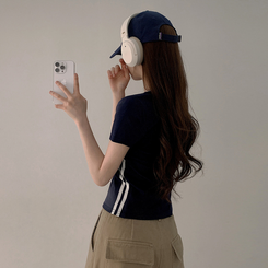半袖Tシャツ バイカラーライン半袖Tシャツ NAVY