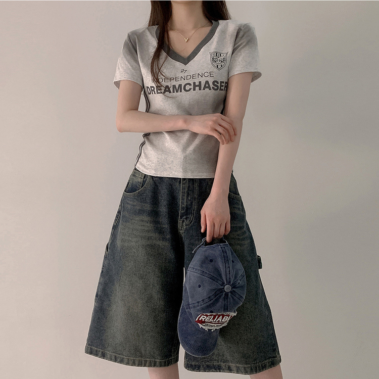 バイカラーライン半袖Tシャツ GREY