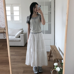 [반팔+나시일체형!]레이스 나시 일체형 쫀쫀 반팔티셔츠 3color 그레이