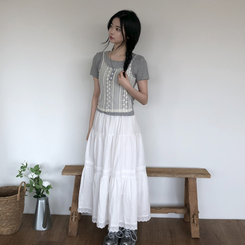 [반팔+나시일체형!]레이스 나시 일체형 쫀쫀 반팔티셔츠 3color 그레이