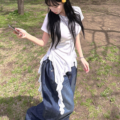 半袖Tシャツ フリルアンバランス半袖Tシャツ WHITE