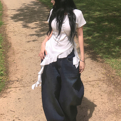 半袖Tシャツ フリルアンバランス半袖Tシャツ WHITE