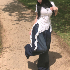 半袖Tシャツ フリルアンバランス半袖Tシャツ WHITE