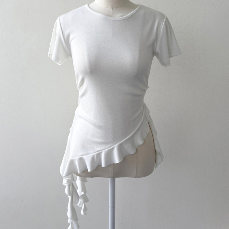 フリルアンバランス半袖Tシャツ