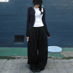 パンツ 【丈別】ツーピンタックナイロンワイドパンツ BLACK