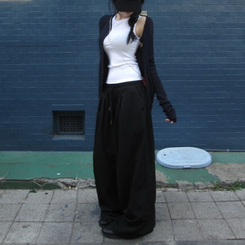 パンツ 【丈別】ツーピンタックナイロンワイドパンツ BLACK
