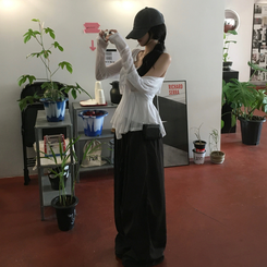 パンツ 【丈別】ツーピンタックナイロンワイドパンツ CHARCOAL