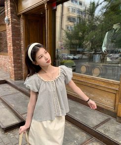 チェックレースブラウス WHITE