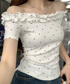 半袖Tシャツ フリルオフショルダー半袖Tシャツ IVORY