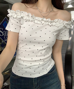 半袖Tシャツ フリルオフショルダー半袖Tシャツ IVORY