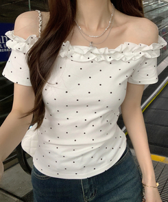 半袖Tシャツ フリルオフショルダー半袖Tシャツ IVORY