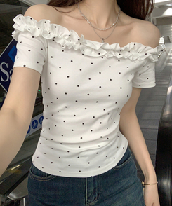 半袖Tシャツ フリルオフショルダー半袖Tシャツ IVORY