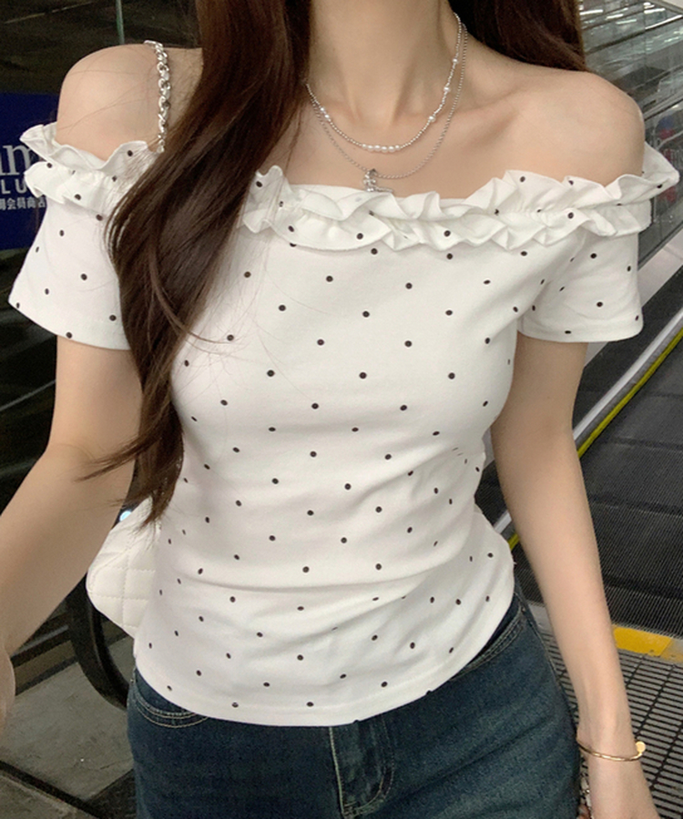 フリルオフショルダー半袖Tシャツ IVORY
