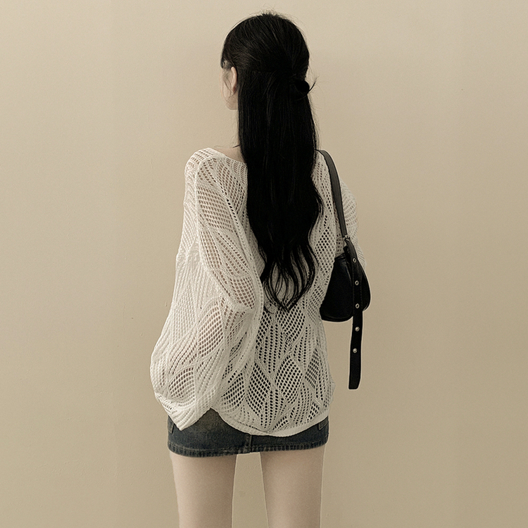 [빈티지힙/3pc세트] 펀칭 시스루 그물 브이넥 여름니트 캡내장 끈나시 탑 벨트 세트 살안타템 살탐방지 화이트
