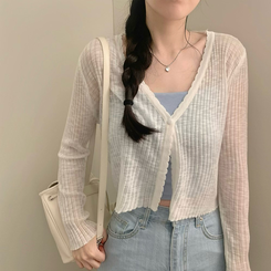 カーディガン シースルークロップボタンカーディガン(5color) WHITE
